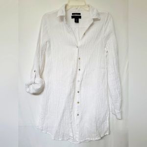 TAHARI White Linen Blouse shirt XS 0 2 Theory J Crew Madewell Doen coverup